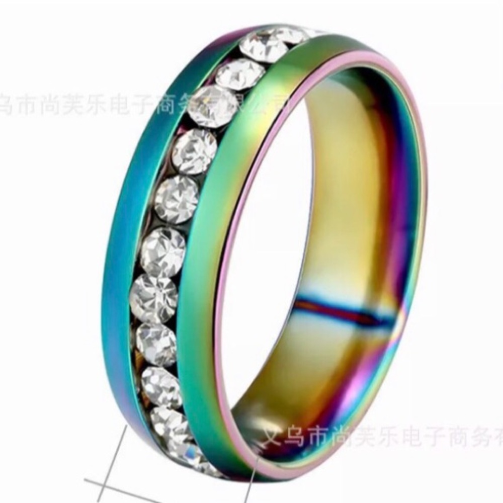 NWOT MULTI COLOR STAINLESS DIAMOND BAND